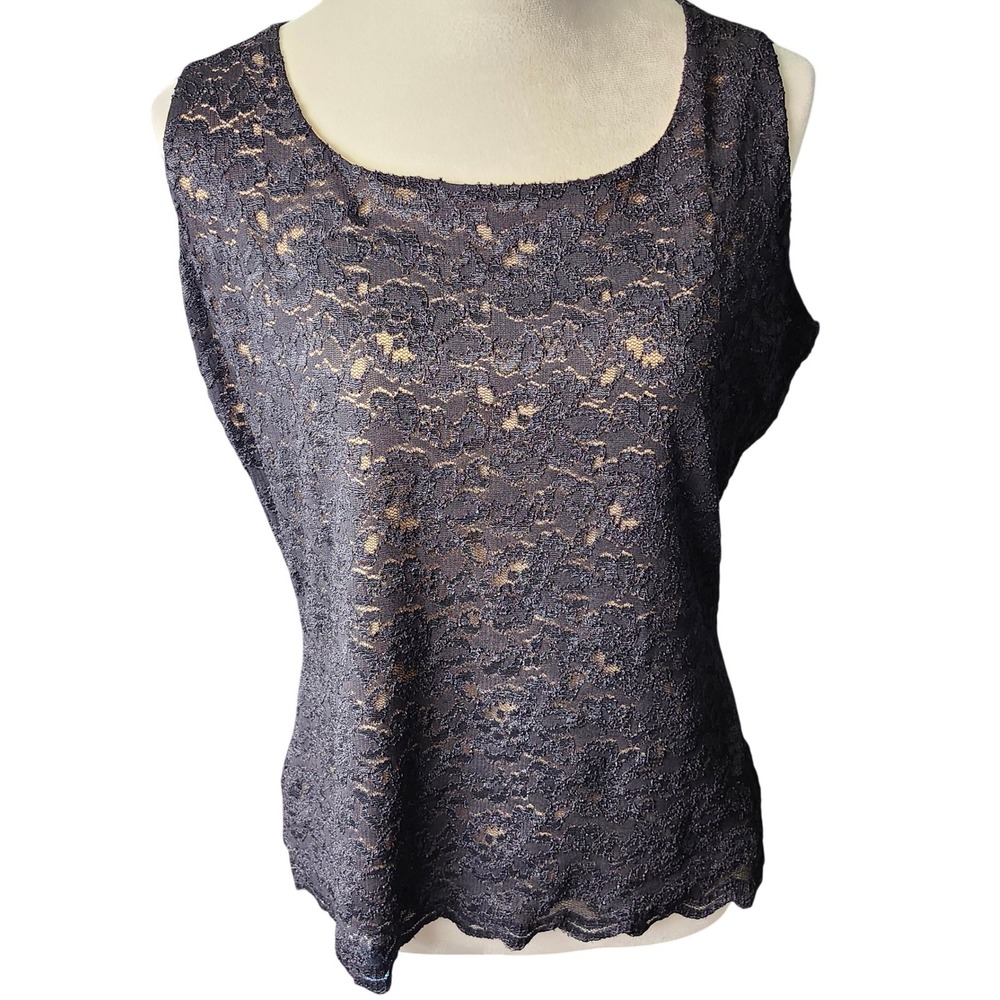 Coldwater Creek Tank Top Womens M Black Lace Overlay Fairy‎ Goth Whimsigoth